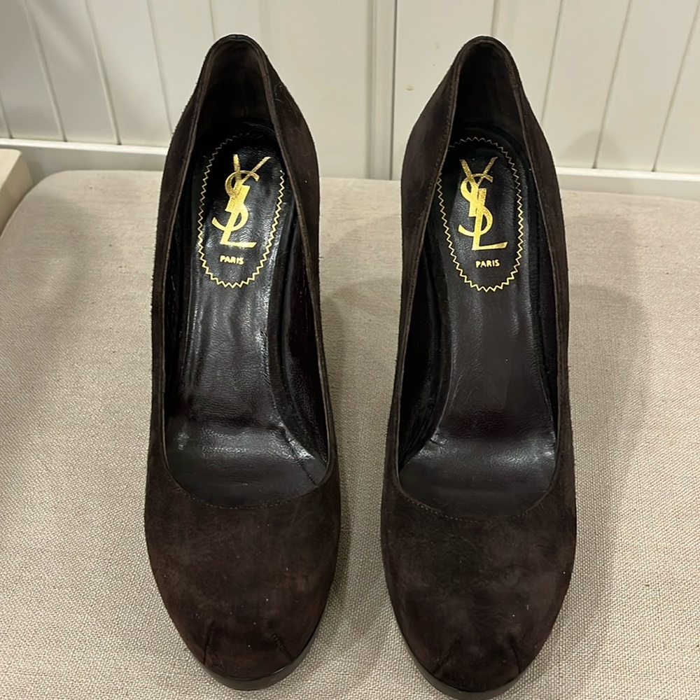 Yves Saint Laurent Tribute Brown Suede Pumps Stiletto Heels size 38